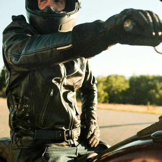 Men's Tall Classic Side Lace Leather Motorcycle Jacket | Heavy-Duty Biker Jacket