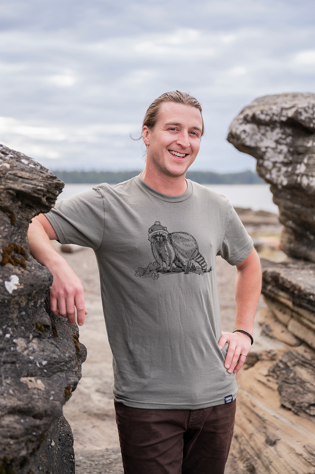 RACCOON- Unisex Organic Cotton Tee - Sage Grey