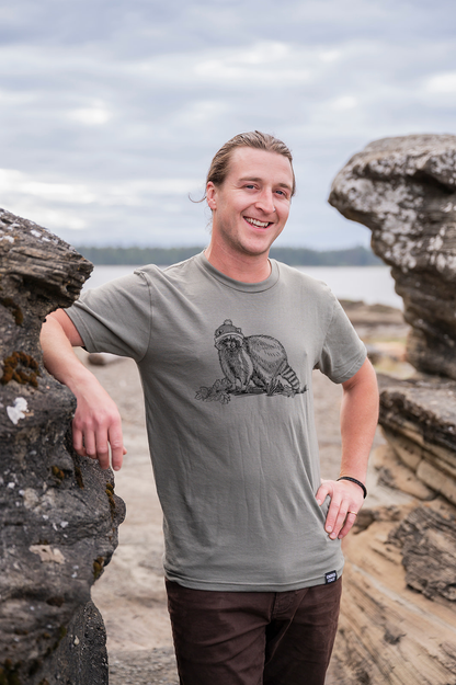 RACCOON- Unisex Organic Cotton Tee - Sage Grey