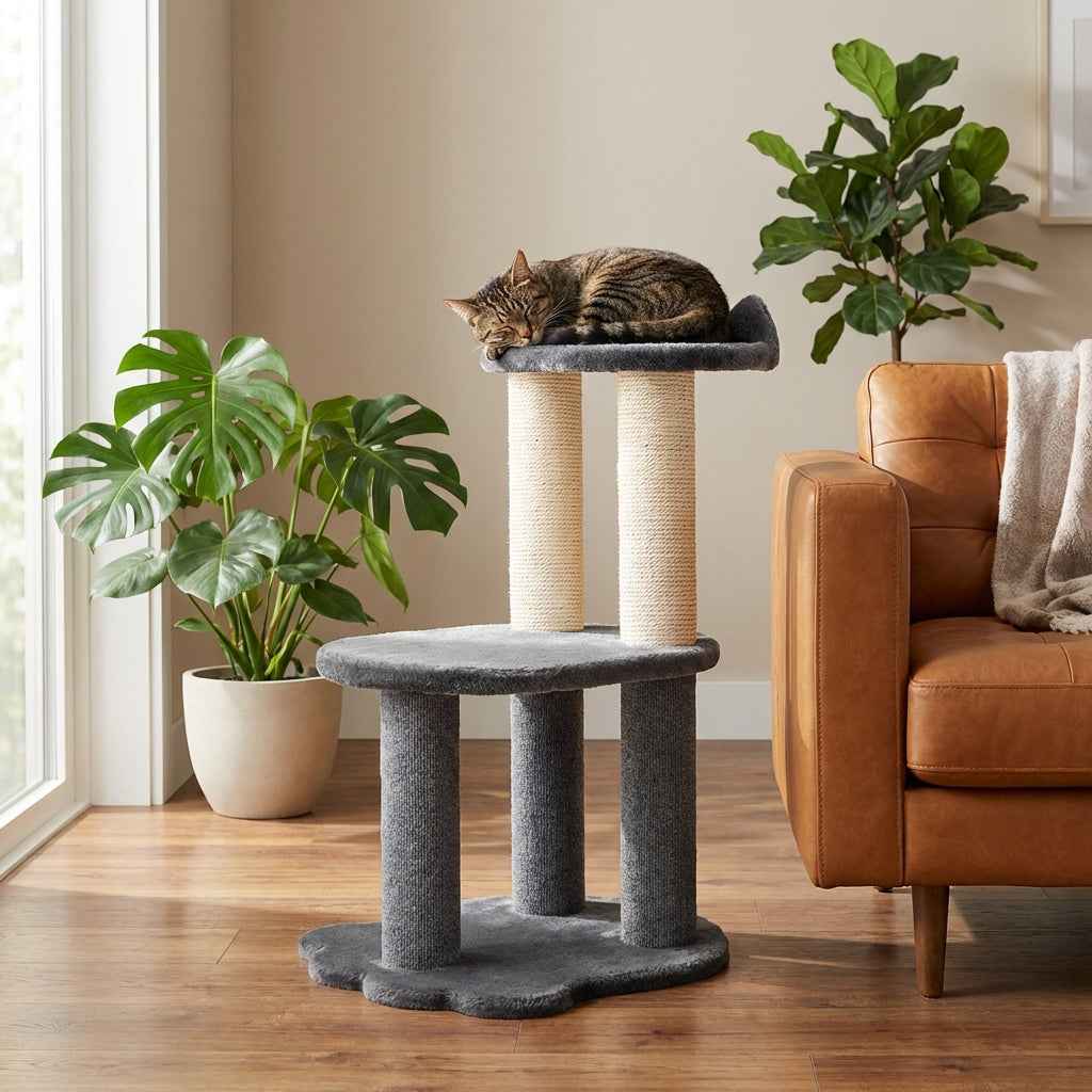 Relaxation - 2-Level Cat Tree - Grey Faux Fur
