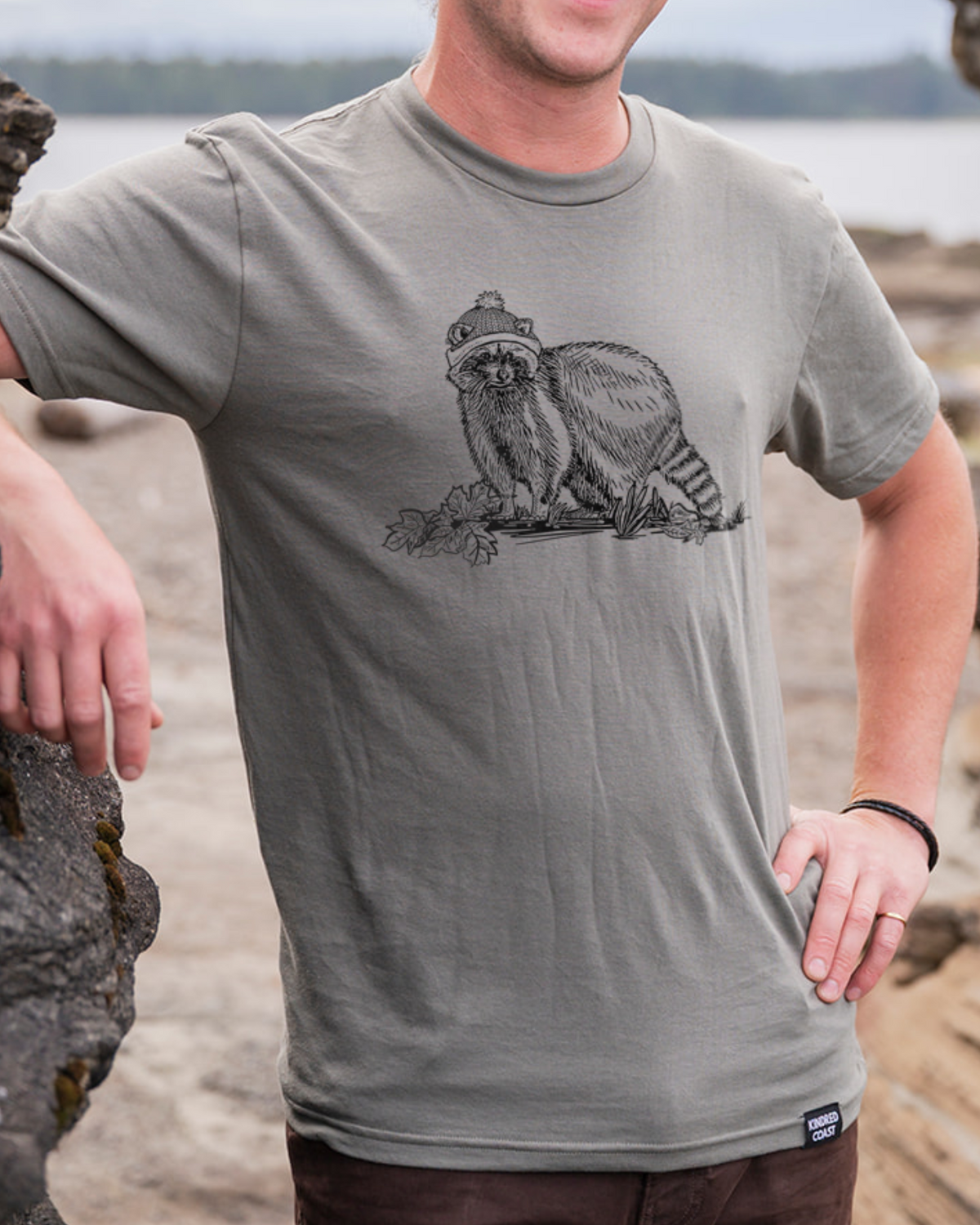 RACCOON- Unisex Organic Cotton Tee - Sage Grey