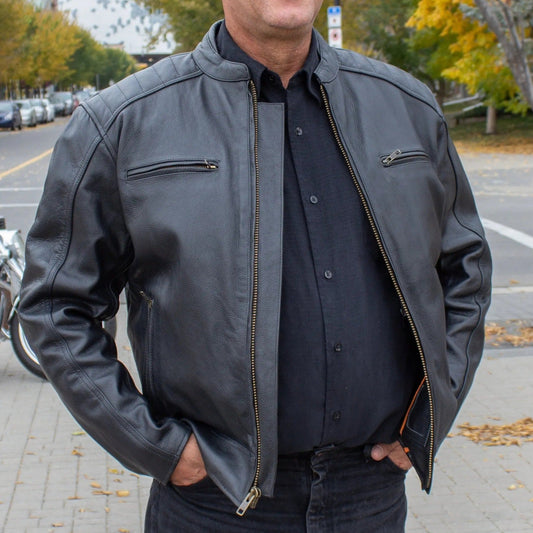 Open Road Men's Ribbed Padding Leather Motorcycle Jacket | Biker Gear