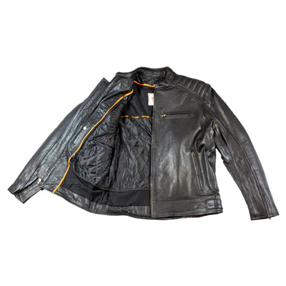 Open Road Men's Ribbed Padding Leather Motorcycle Jacket | Biker Gear