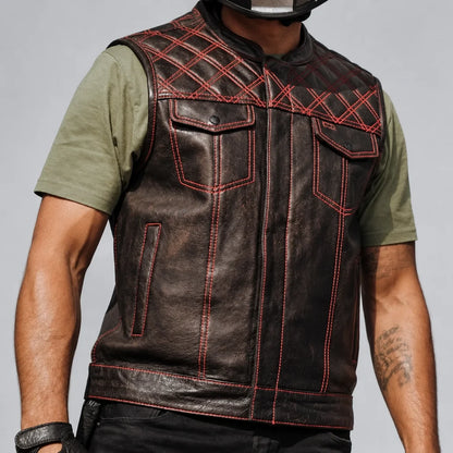 Open Road Men's Upside Leather Vest with Stitched Diamonds