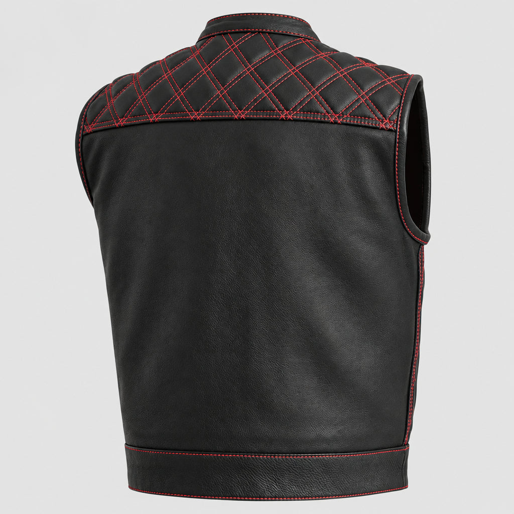 Open Road Men's Upside Leather Vest with Stitched Diamonds