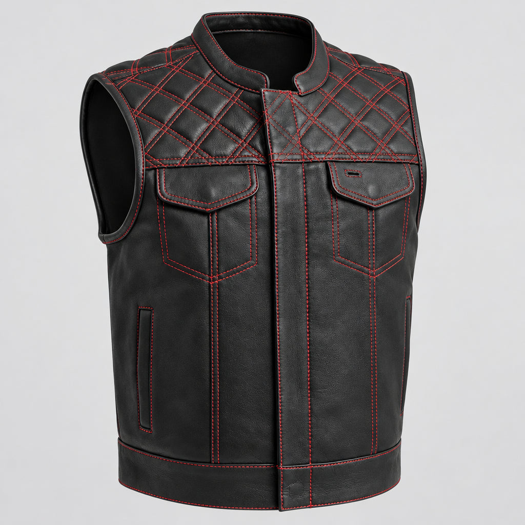 Open Road Men's Upside Leather Vest with Stitched Diamonds