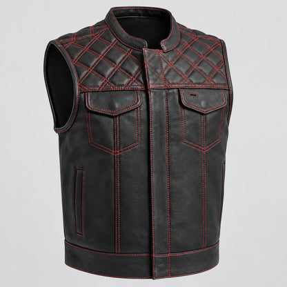 Open Road Men's Upside Leather Vest with Stitched Diamonds