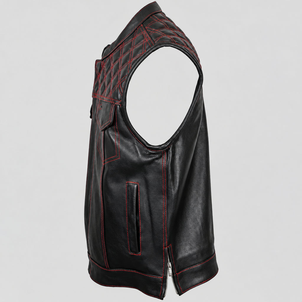 Open Road Men's Upside Leather Vest with Stitched Diamonds