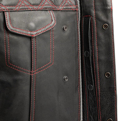 Open Road Men's Upside Leather Vest with Stitched Diamonds