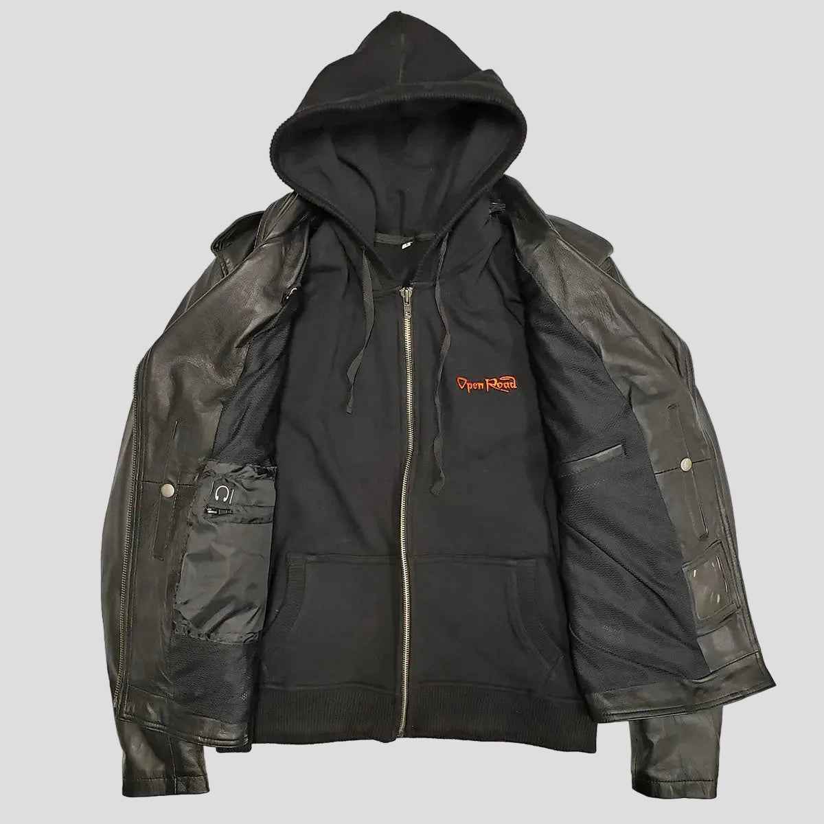 Open Road Women's Hooded Classic Leather Motorcycle Jacket