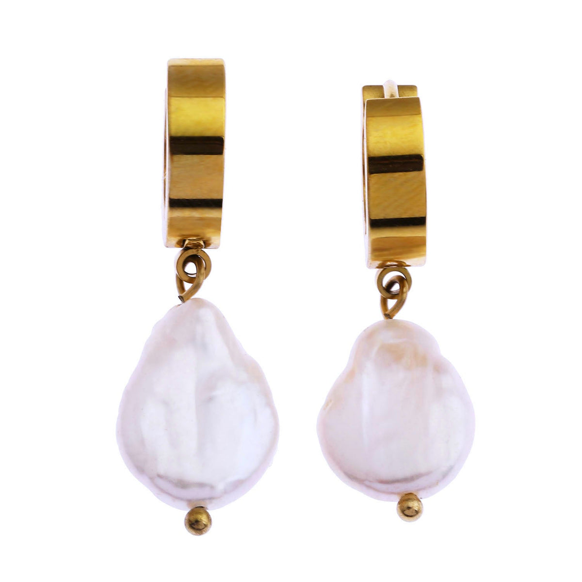 GAIA Gold:  Baroque Freshwater Pearls on Wide Mini Hoops
