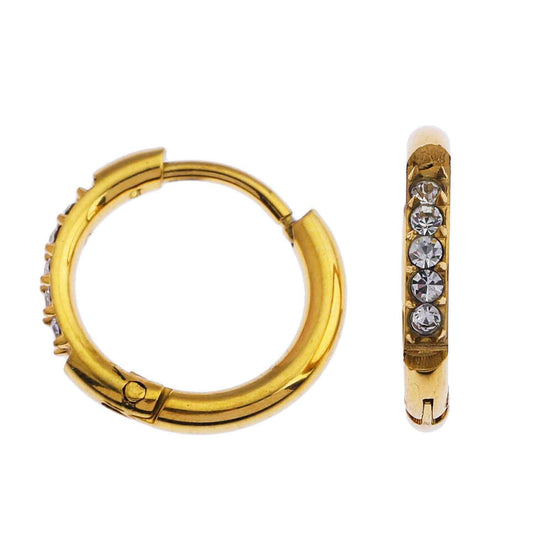 DARCI: Pavé Zirconia Gemstone Embedded Classic Mini Hoop in Gold