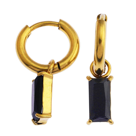 DAYSIA Gold:  Vintage Inspired Encased Black Crystal Drop Earrings