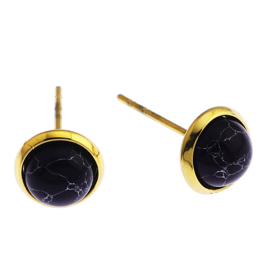 CECILIA Natural Stone Black Classic Stud Earrings