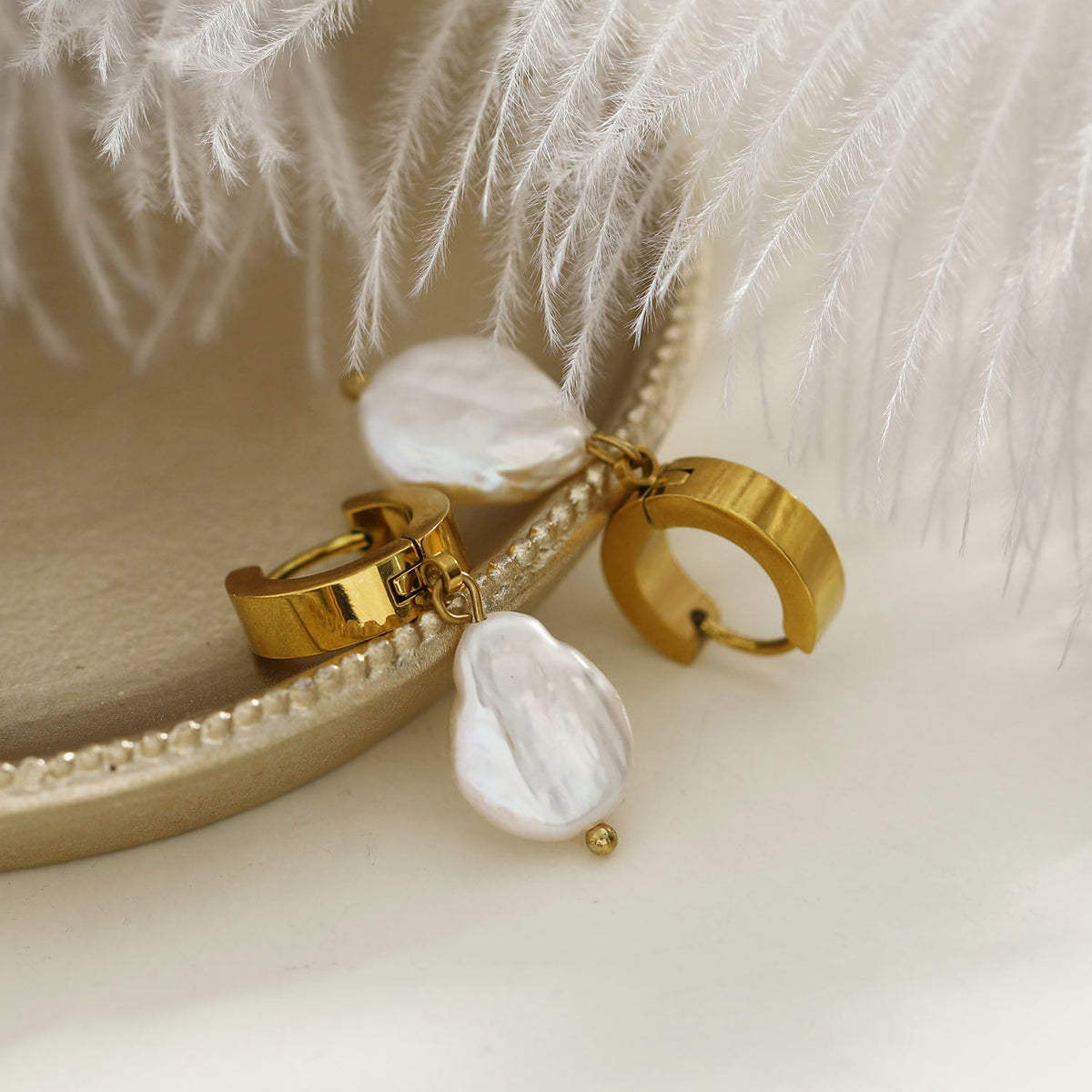 GAIA Gold:  Baroque Freshwater Pearls on Wide Mini Hoops