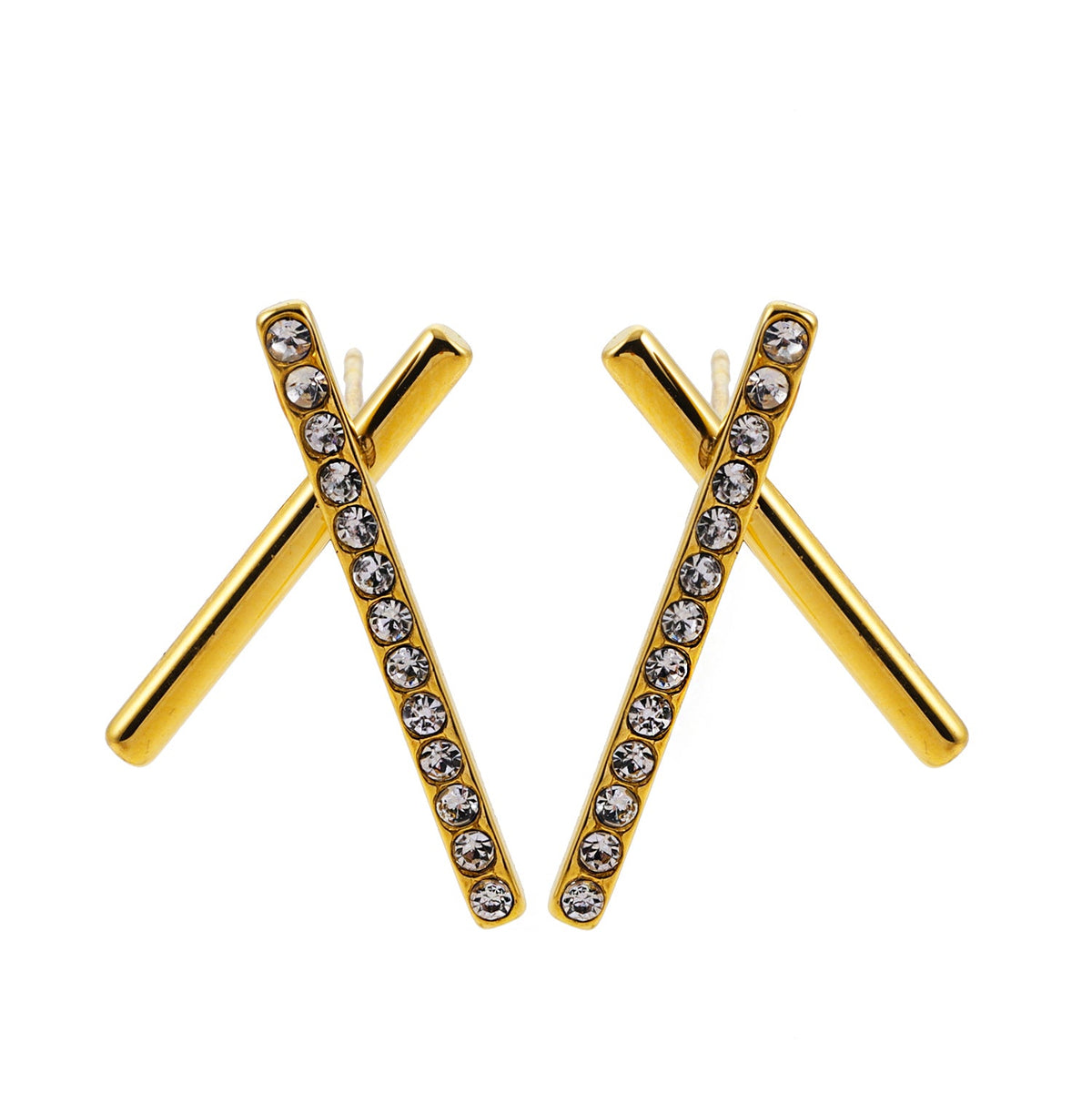 TESSA: Criss-Cross Duo Bars Stud Earrings with Zirconia Gemstones