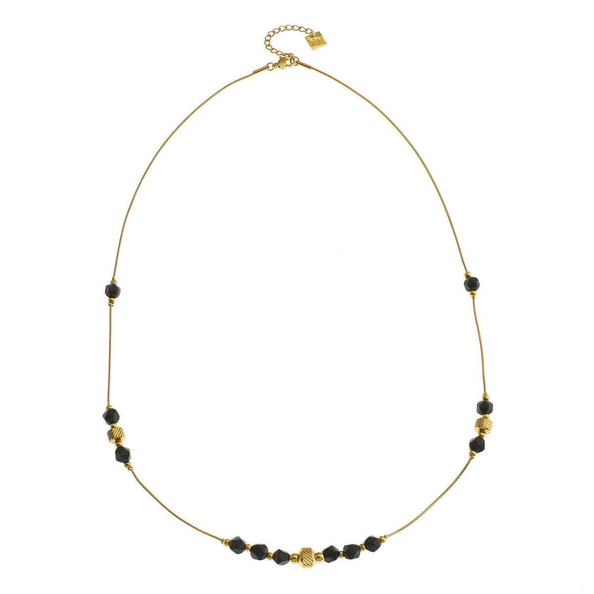 MARA Black Obsidian & Gold Beaded Chain Necklace