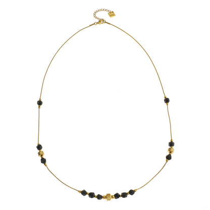 MARA Black Obsidian & Gold Beaded Chain Necklace
