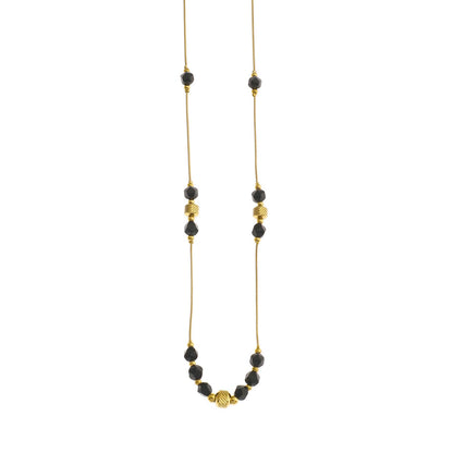 MARA Black Obsidian & Gold Beaded Chain Necklace