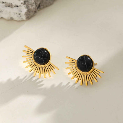 LOVISA Half-Sun Symbol Natural Black Stone Stud Earrings