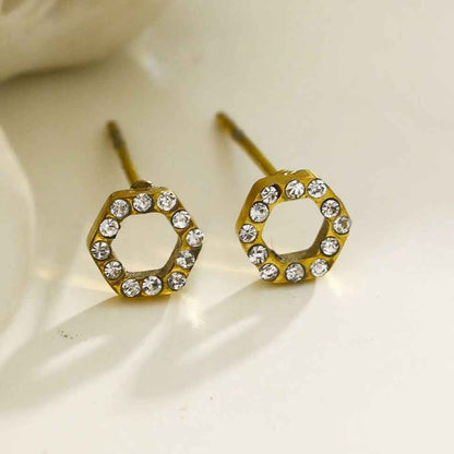 ELSA Gold: Hexagonal Zirconia Stud Earrings