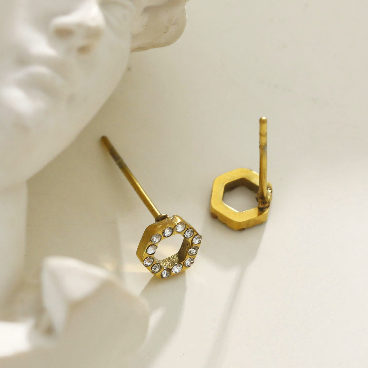 ELSA Gold: Hexagonal Zirconia Stud Earrings