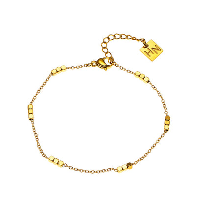 RITIKA: Tiny Square-Beads Dainty Gold Chain Bracelet