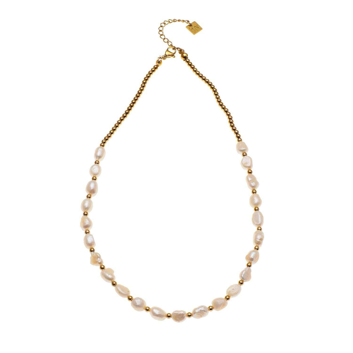 ELISA: Fresh Water Pearls & Gold Beaded Chain Necklace