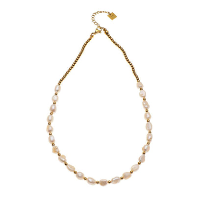 ELISA: Fresh Water Pearls & Gold Beaded Chain Necklace