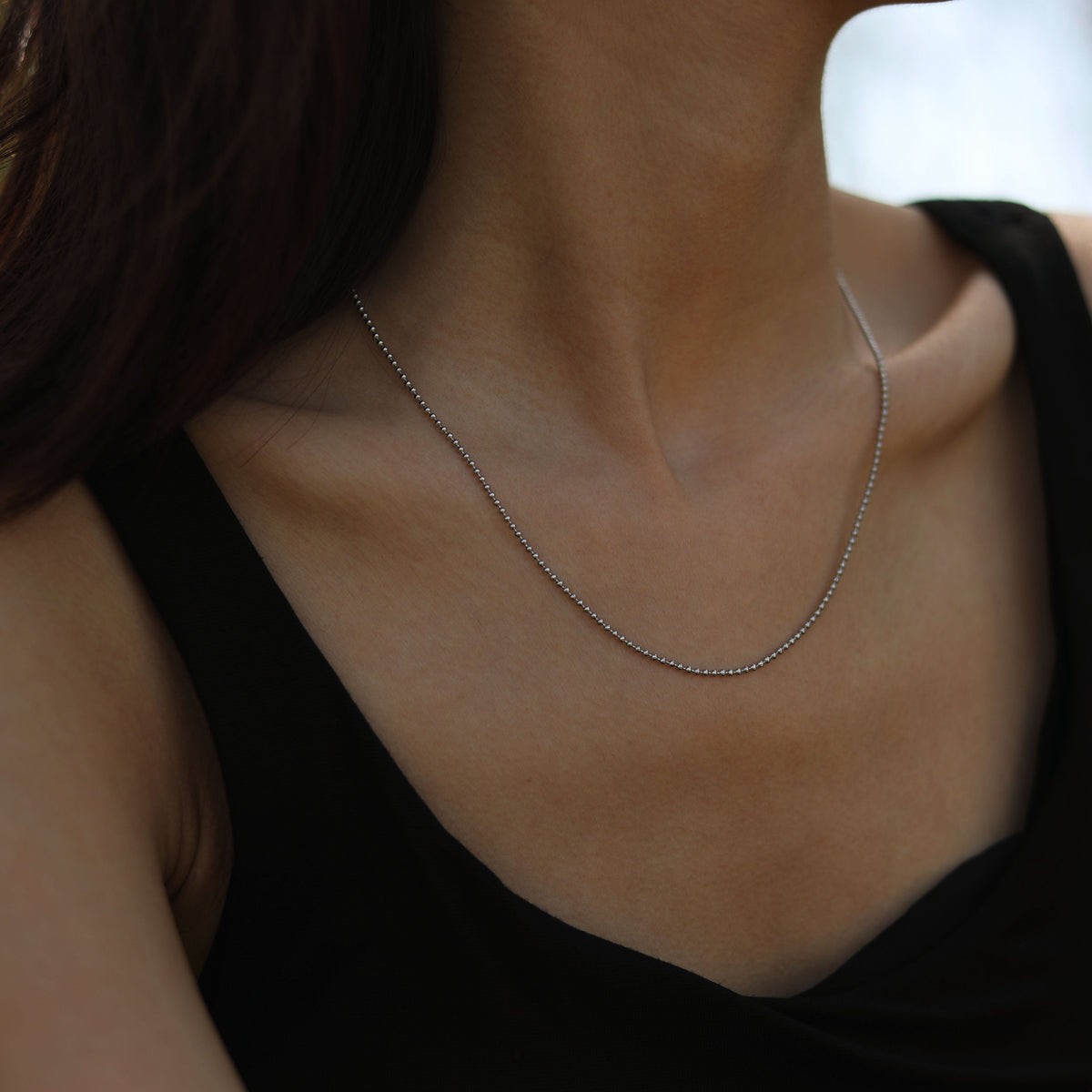 ALYONA Dainty Beads-Chain Silver Necklace