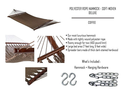 Deluxe Polyester Rope Hammock with Wicker Stand