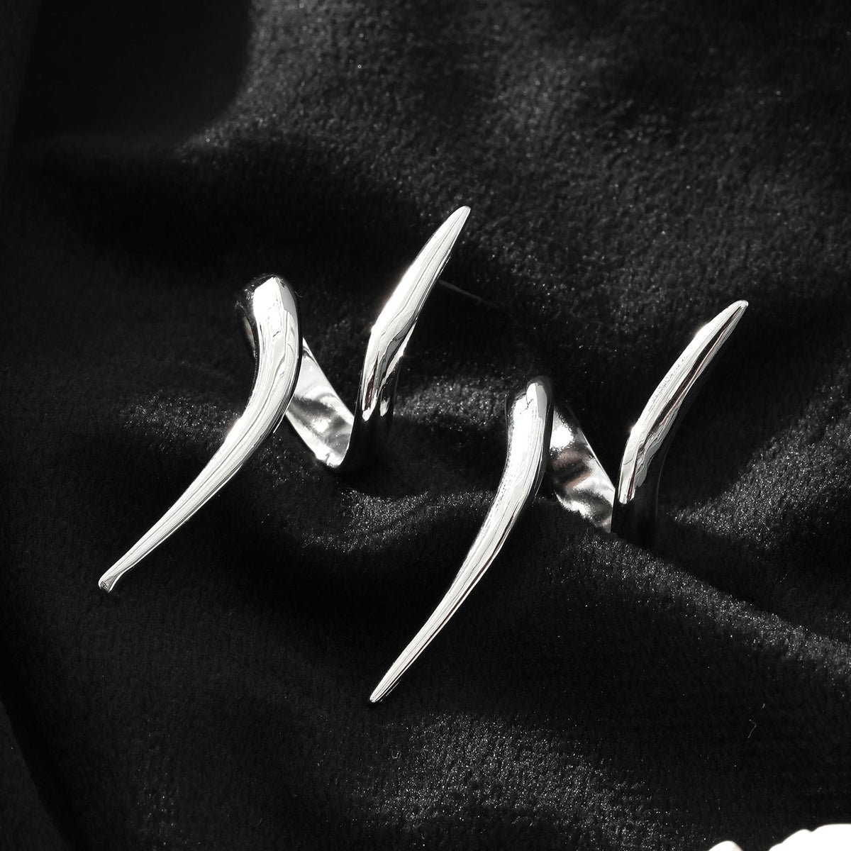 PORTNA Silver (White Gold): Sculptural Serpent Curve Earrings