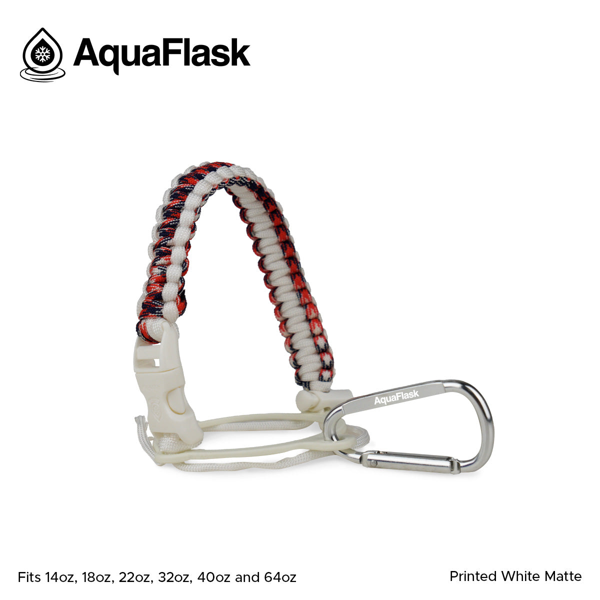 AquaFlask 14–64 oz Paracord Handle with Carabiner Clip – Durable Carry Strap for Water Bottles