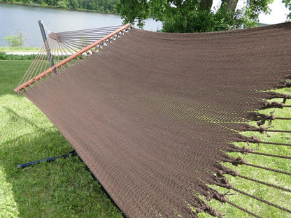 Deluxe Polyester Rope Hammock with Wicker Stand