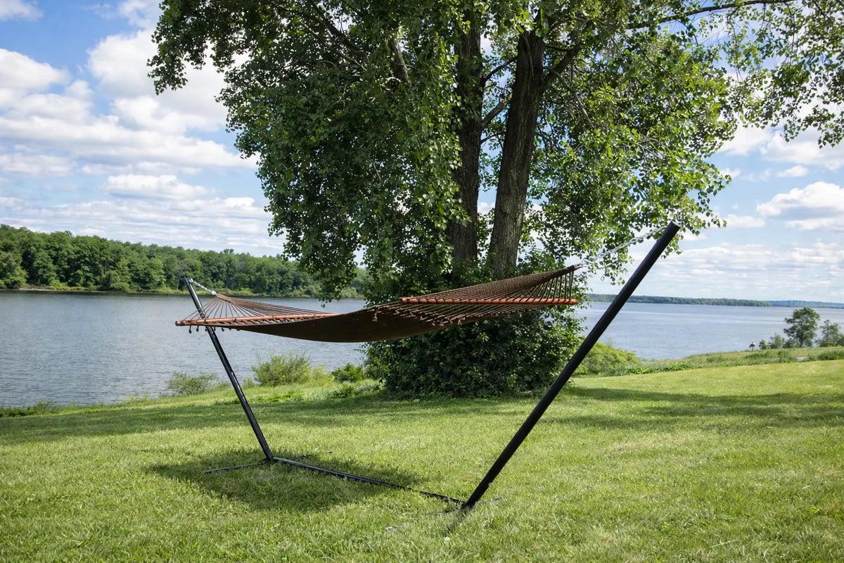 Deluxe Polyester Rope Hammock with 3-Beam Stand
