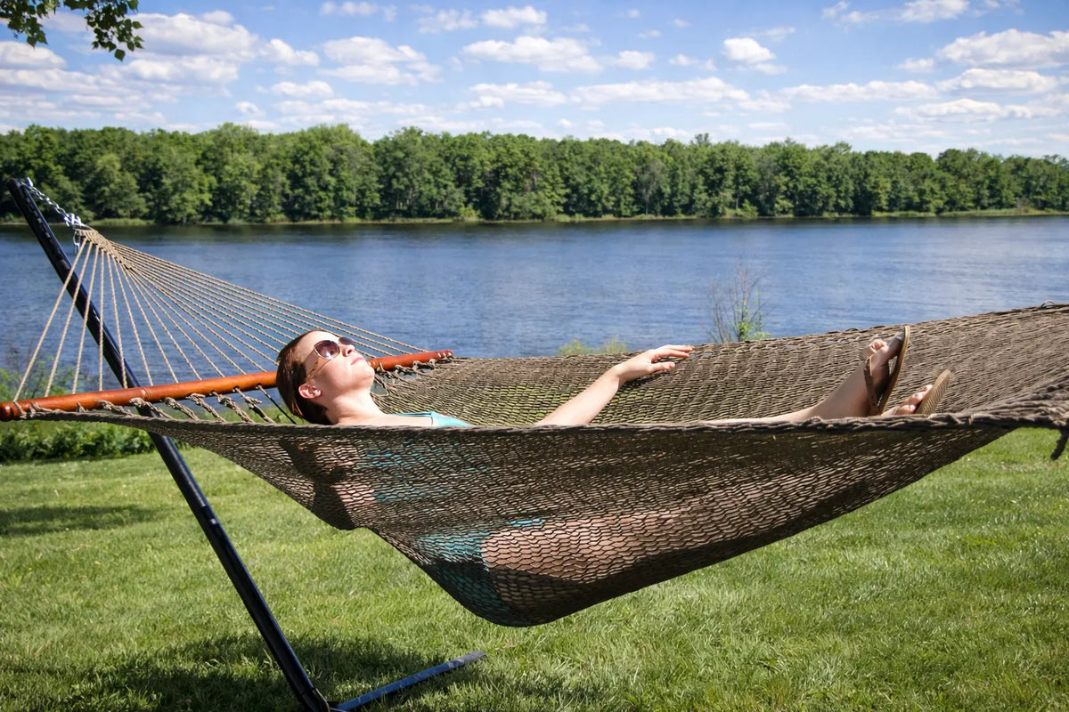 Deluxe Polyester Rope Hammock with 3-Beam Stand