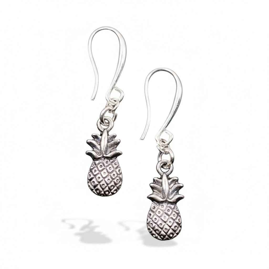 Pineapple Charm Earrings in Silver Plate