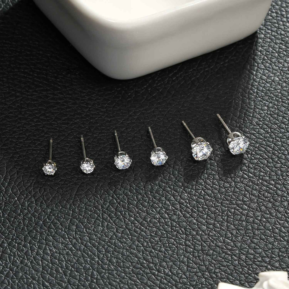 REIGN Silver (White Gold):  3-Pair Zirconia Earrings Stud Set