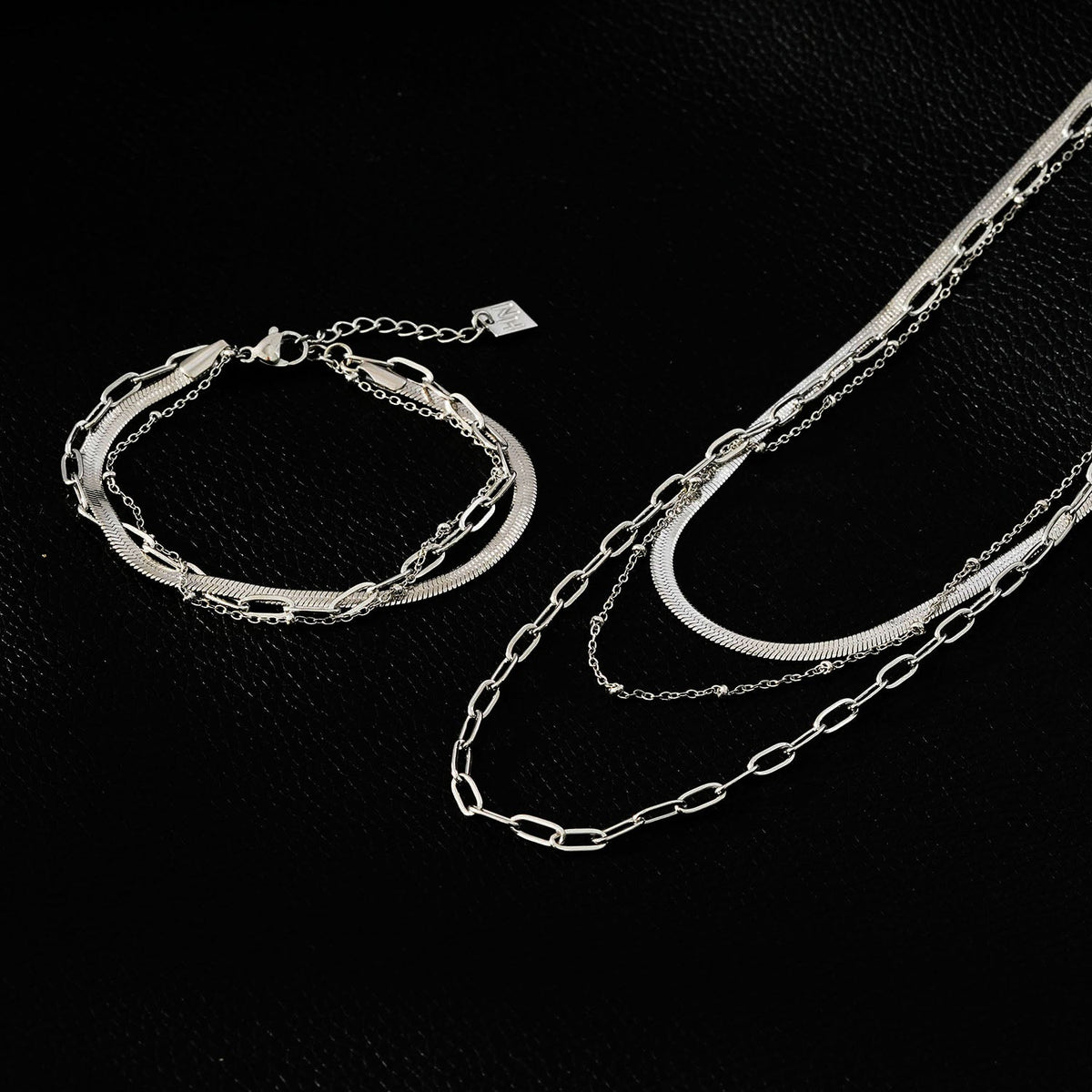 REINEDA: Triple Stacked White Gold (Silver Toned) Bracelet