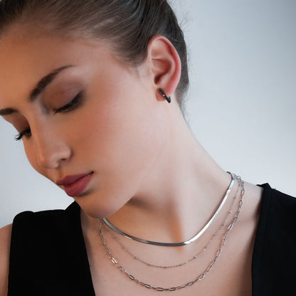 GEILNAR:  Triple Layer Mixed-Chain Necklace in Silver