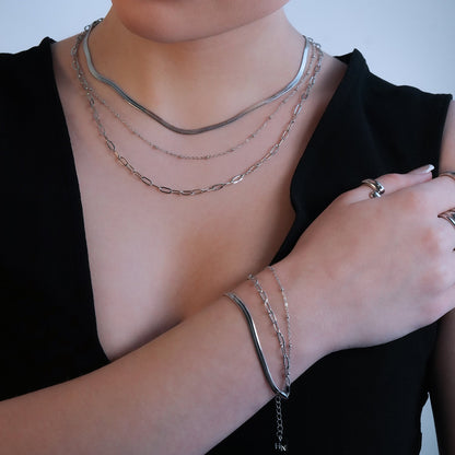 GEILNAR:  Triple Layer Mixed-Chain Necklace in Silver