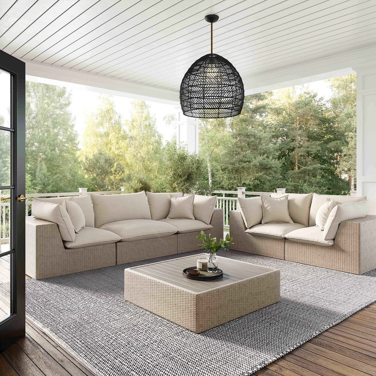 Sunbay 4 Piece Outdoor Natural Wicker Modular Sectional - Beige