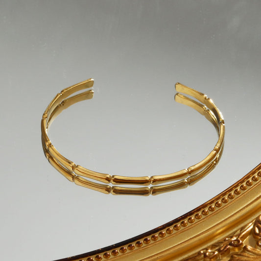 RENEE Gold: Luxury Bamboo Cuff Bracelet – Elegant Nature-Inspired Minimalist Design