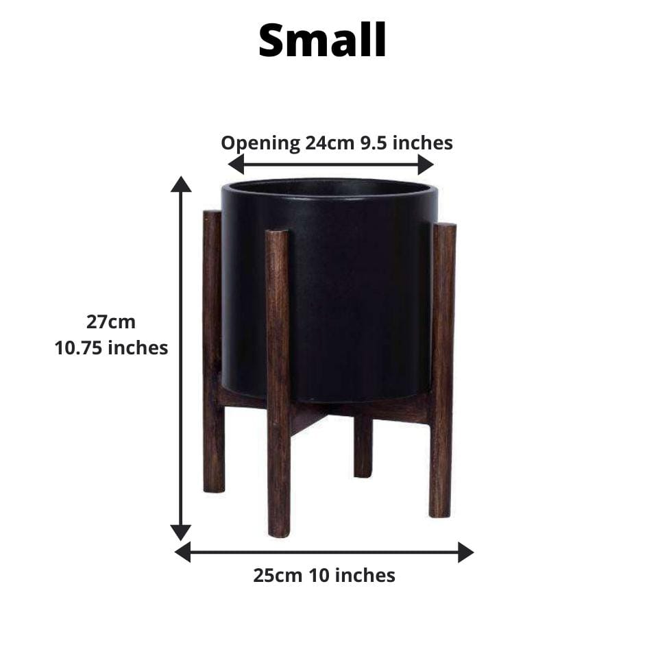 Rica - Mid-Century Modern Plant Stand With Black Planter (Multiple Sizes)