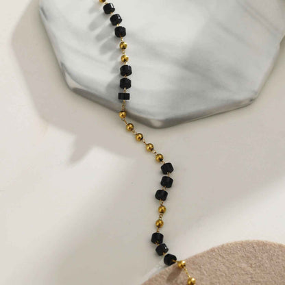 ROSARIO: Black Onyx and Gold Beaded Chain Bracelet