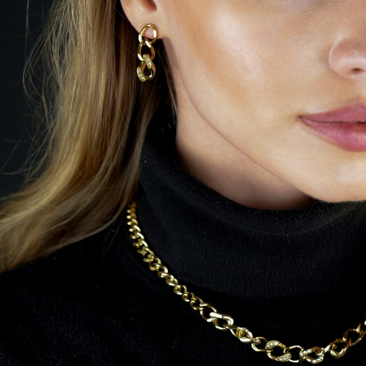 CUBA Cuban-Link Chain Zirconia Drop Earrings