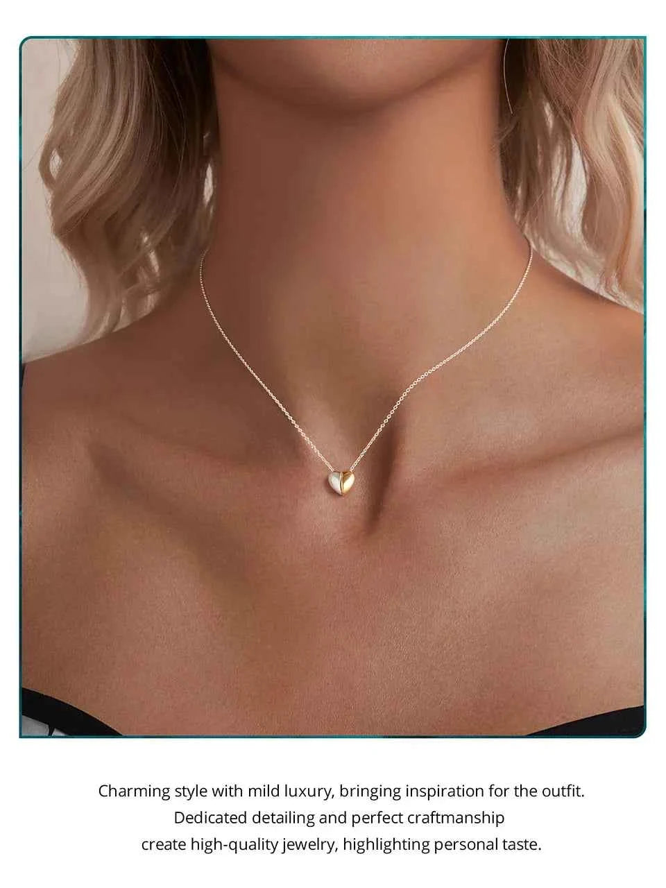 Gold Plated Heart Pendant Necklace For Women - 925 Sterling Silver Couple Heart Jewelry