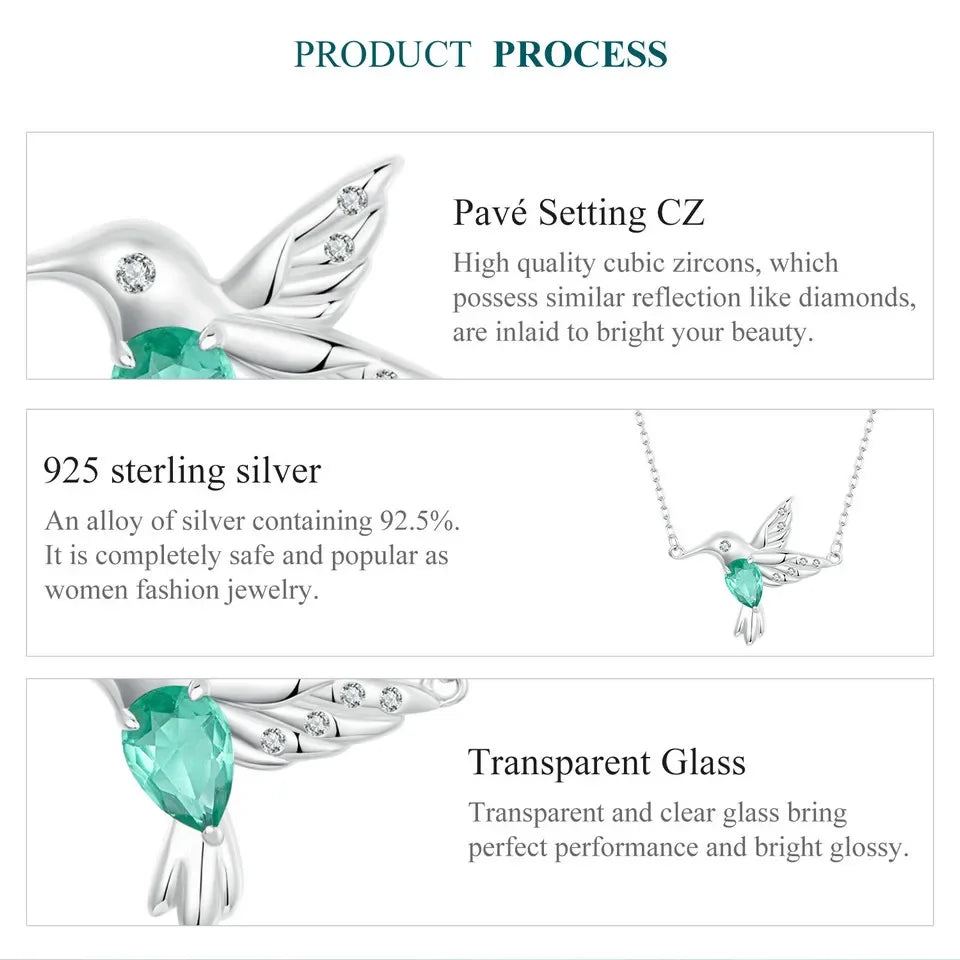 Elegant Sterling Silver Hummingbird Pendant Necklace