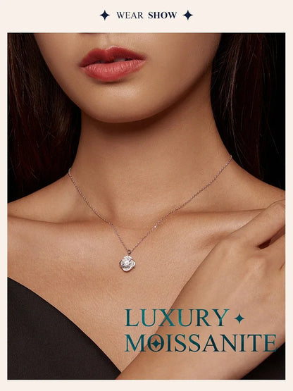 Lucky Clover 1ct Moissanite Sterling Silver Pendant Necklace