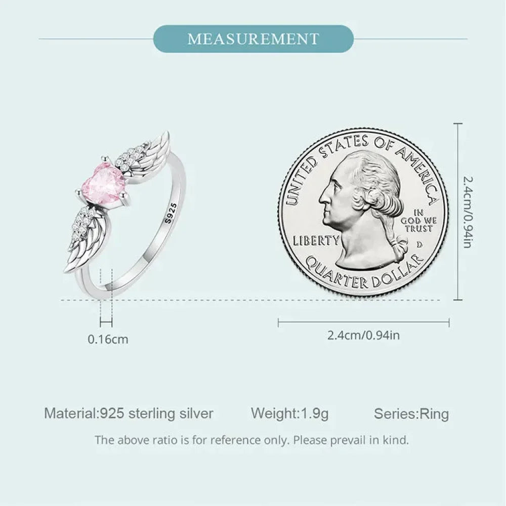 925 Sterling Silver Pink Heart Wing CZ Ring